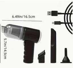 Draagbare Mini Stofzuiger – 3000PA Krachtige Zuigkracht – Compact & Snoerloos – Met Borstelopzetstukken – Voor Auto en Thuis — thumbnail 1