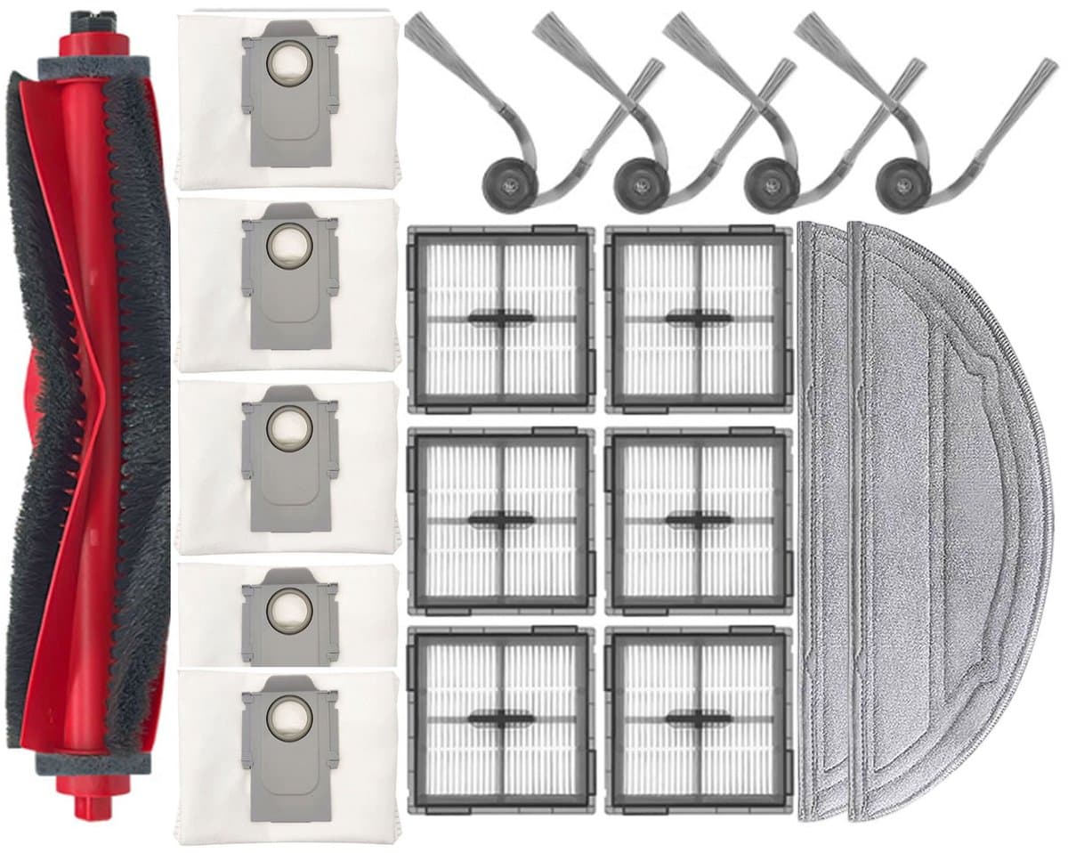 Stofzuiger accessoireset - geschikt voor Roborock Q10 VF+/PF Robotstofzuiger - 1 Hoofdborstel - 5 vacuümzak - 2 Dweildoek - 4 Zijborstels - 6 Filter - 18stuks — afbeelding 1