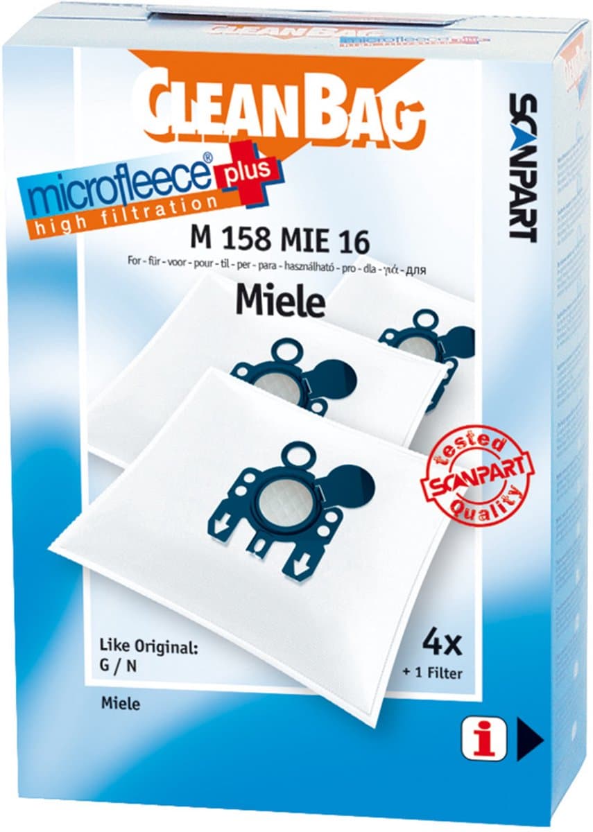 CleanBag stofzuigerzakken 4 stuks - Geschikt voor Miele S400i-S456i, S600-S658, S800-S858, S2000-S2999, S5000-S5999, S8000-S8999, Classic C1, Complete C2 & Complete C3 - GN - Inclusief 1 filter - Alternatief — afbeelding 1