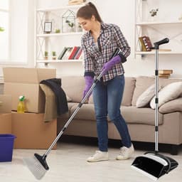 Stoffer en blik - Veegset - Huishoudelijk schoonmaken - Met kamtanden - Verstelbaar - Zilver — thumbnail 4