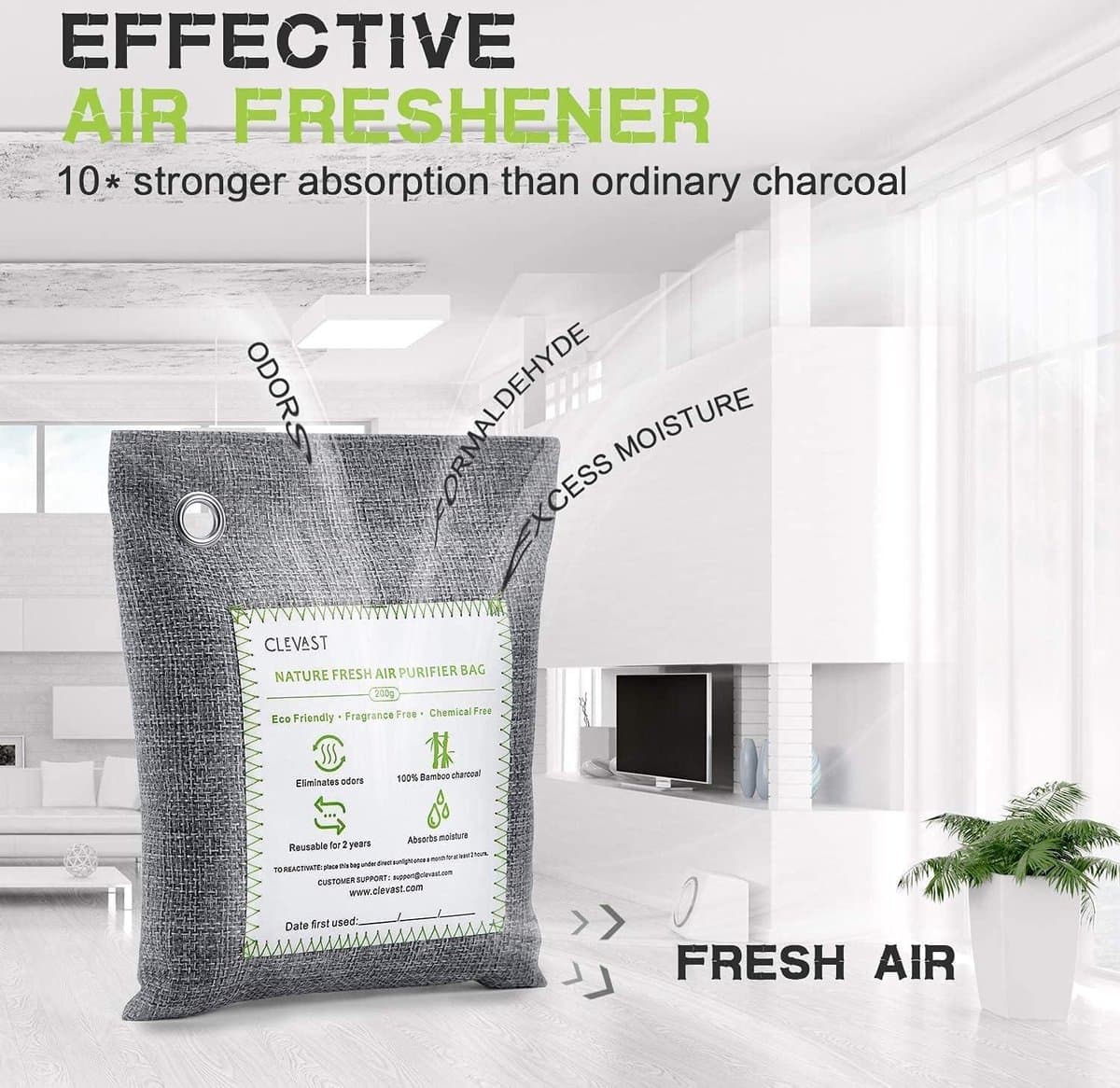 Bamboo Charcoal Air Purifying Bags - Large 4×200g - Removes Odors and Moisture - Nature Fresh Air Purifier Bags - Odor Eliminator for Home Car Pets - Bathroom Basement — afbeelding 1