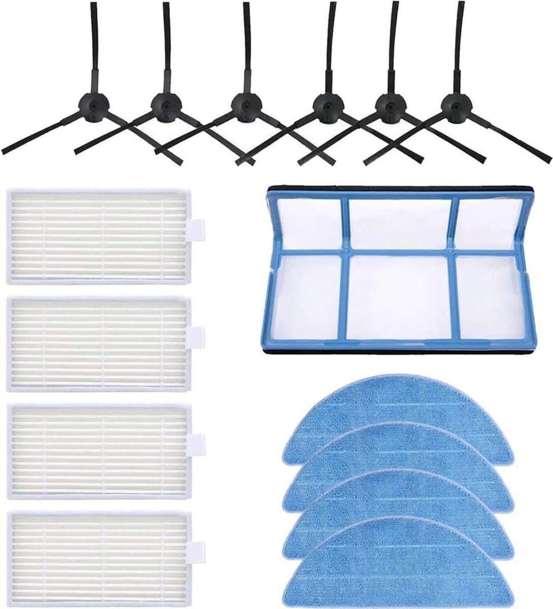 Vervangingsset (15 stuks) met reinigingsdoekjes, borstels en filters Geschikt voor de ILIFE ZACO V3 V3S V5 V5S V5S Pro V5x robotstofzuigers. — afbeelding 1