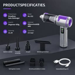 Draadloze handstofzuiger voor auto en huis, 18000Pa zuigkracht, 3 standen, 6000mAh accu en meerdere verwisselbare zuigmonden, compacte snoerloze stofzuiger voor diverse oppervlakken — thumbnail 5