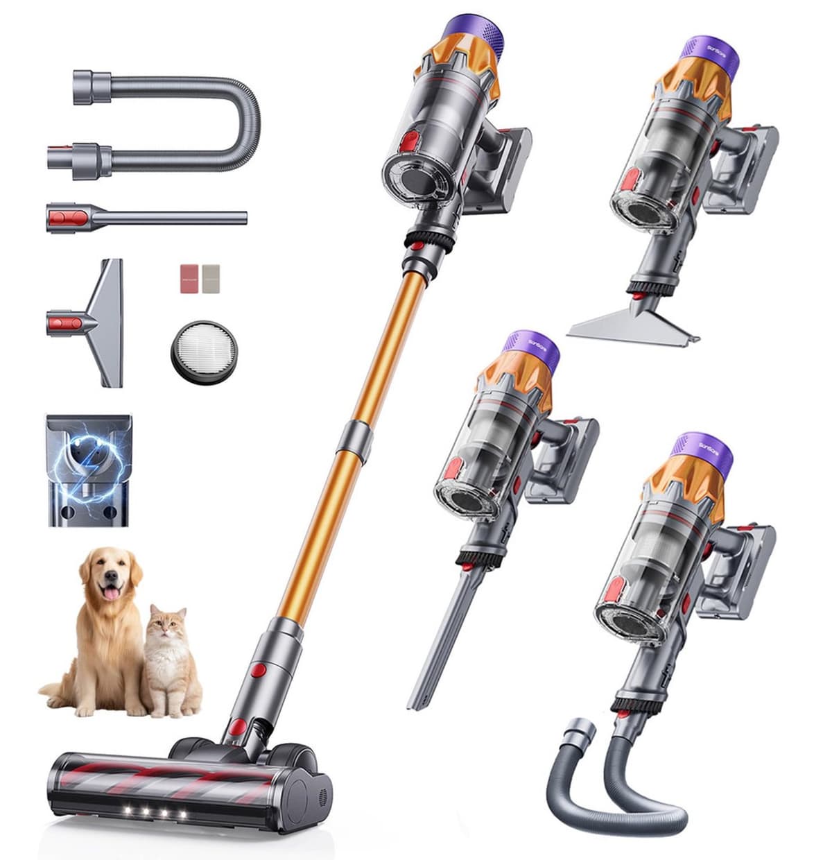 Stofzuiger Draadloos, 50KPa/600W/65Min Steelstofzuiger Draadloos met LED Display, Accustofzuiger met 1M Slang, Oplaadbaar Aan De Wand, Aromafunctie voor Tapijt Dierenharen en Harde Vloeren — afbeelding 1