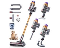Stofzuiger Draadloos, 50KPa/600W/65Min Steelstofzuiger Draadloos met LED Display, Accustofzuiger met 1M Slang, Oplaadbaar Aan De Wand, Aromafunctie voor Tapijt Dierenharen en Harde Vloeren