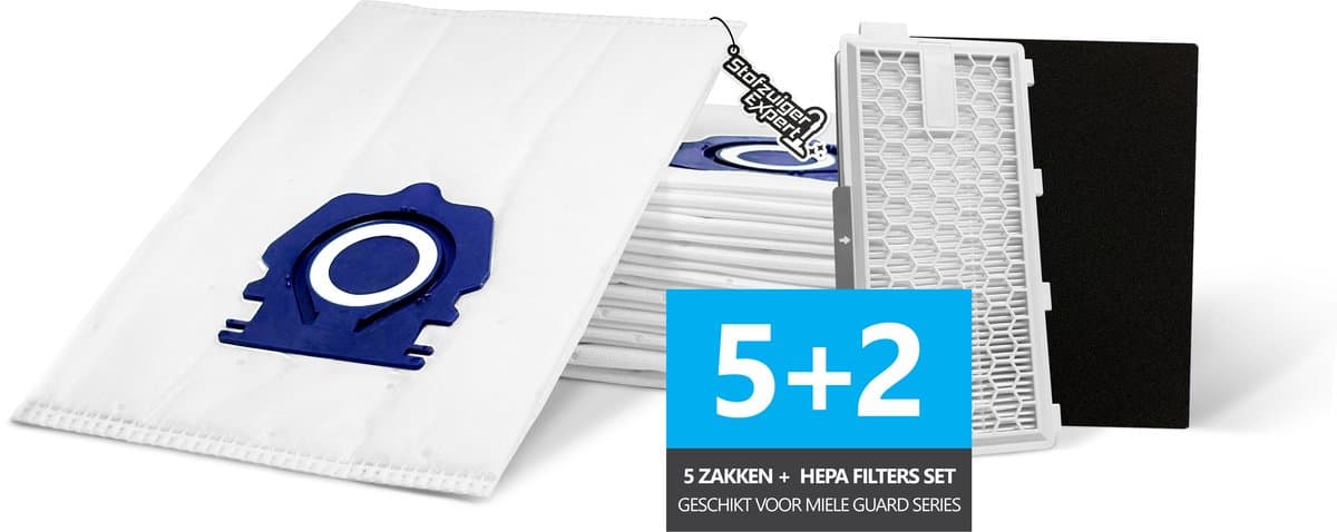 5x PREMIUM PRO 3D Stofzuigerzakken + HEPA Filter SET - Geschikt voor Miele GUARD - 5 Stofzakken + HEPA H13 en Motor filter meegeleverd! Premium kwaliteit zakken - Cat & Dog - Anti Allergie -Geschikt voor o.a. Miele GUARD L1, M1, S1 — afbeelding 1