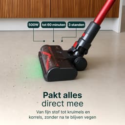 Vivid Green Steelstofzuiger Draadloos met Dweilfunctie - 500W - 35kPa - Snoerloos op Accu - 60 Min Accuduur - Kruimeldief - HEPA Filter - Buigbare Steel - LED Verlichting - Zonder Zak — thumbnail 4