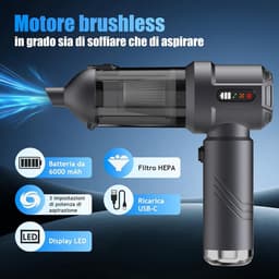 Handstofzuiger - Grijs - Draadloos - 25000Pa Accu Handstofzuiger met Automatische Lediging - Voor Auto en Huis — thumbnail 4