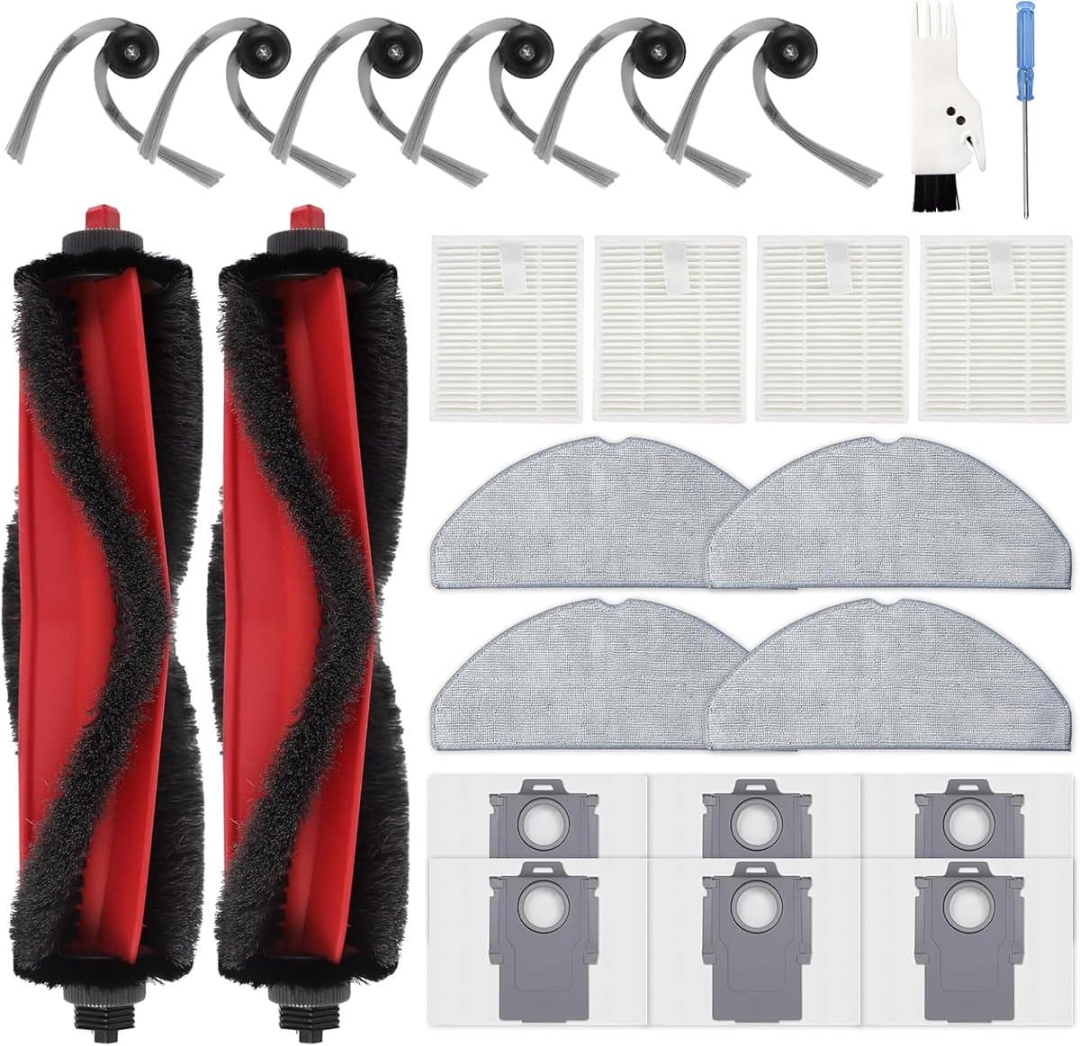 PromoHome 24-delig accessoireset voor Roborock Q7 L5+, Q7 M5+, Q7 L5 PLUS, Q7 M5 PLUS Stofzuiger Accessoireset, 2 Hoofdborstels, 6 Zijborstels, 4 HEPA-filters, 4 Dweilen — afbeelding 1