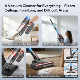 Draadloze steelstofzuiger - Krachtige reiniger - Huis schoonmaken - HEPA-filtratie x3 - 60 minuten looptijd - Blauw — thumbnail 3
