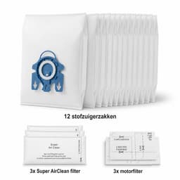Miele GN Stofzuigerzakken van Kleanburg® - Geschikt voor Miele C1, C2, C3, S5, S8 - 12 zakken, 3 motorfilters en 3 AirClean filters- Miele 991730 - Gelijk aan Originele Kwaliteit — thumbnail 5