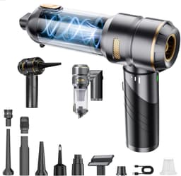 4-in-1 Draadloze Handstofzuiger & Air Duster – Opvouwbare Auto Stofzuiger – 16 kPa – 3 Standen – 80.000 RPM – USB-C – 11 Accessoires – Zwart/Goud — thumbnail 1
