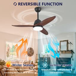 MIVRAY Plafondventilator Met Led Verlichting 106,68 Cm Massief Hout Zwart En Donker Notenhout Voor Woonkamer En Slaapkamer — thumbnail 2