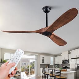 MIVRAY Plafondventilator Zonder Licht - 52 Inch - 6 Snelheden, Omkeerbare Stille Gelijkstroommotor - ABS - Zwart en Donker Notenhout - Binnen En Buiten — thumbnail 1