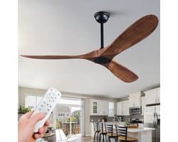 MIVRAY Plafondventilator Zonder Licht - 52 Inch - 6 Snelheden, Omkeerbare Stille Gelijkstroommotor - ABS - Zwart en Donker Notenhout - Binnen En Buiten