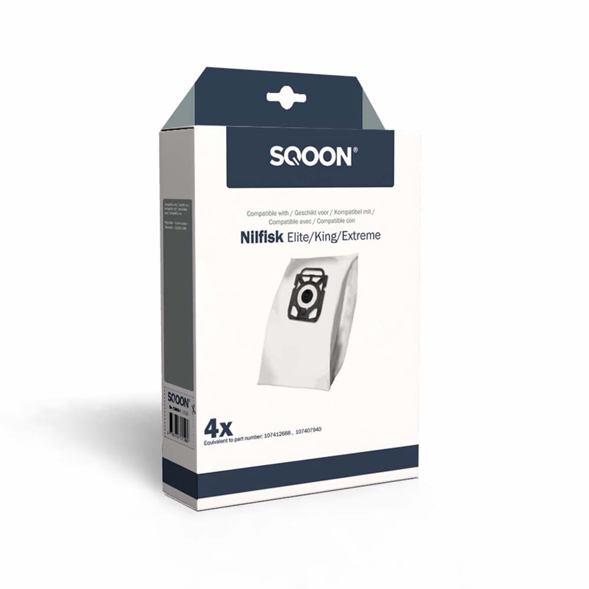 SQOON® (SQ28) Stofzuigerzakken geschikt voor Nilfisk Elite/King/Extreme - Gelijk aan model: 107412688 / 107407940 - 4 stuks — afbeelding 1