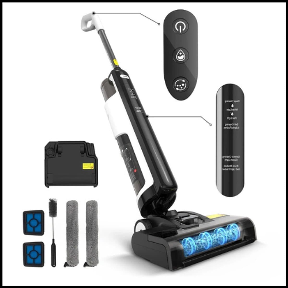 Draadloze Nat-Droog Vloerreiniger W12 – 3-in-1 Stofzuigen & Dweilen – Zelfreinigend – 45min Accu – LED Display – Dubbele Watertank – Stil 72dB – Lichtgewicht 3,8kg – Inclusief Reserveborstels — afbeelding 1