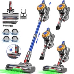 Fukstern Steelstofzuiger Draadloos - 38KPa krachtige zuigkracht - Tot 60 Min Accuduur - 4-voudig HEPA-Filtersysteem - 1,6L Stofreservoir - Anti-Klit Vloerborstel draadloze steelstofzuiger - blauw — thumbnail 1