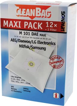 CleanBag stofzuigerzakken 12 stuks - Geschikt voor AEG Deawoo LG Nilfisk Samsung - Type Gr 50 SB90 VP78 TB36 VM54 VM77 VP95B - Inclusief 2 filters - Alternatief - Maxipack - Voordeelpak — thumbnail 1