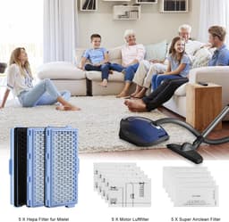 3 sets HEPA-filters, geschikt voor Miele Compact C1, C2, Complete C2, C3, S8340 stofzuigers. Inclusief 5 motorfilters en 5 AirClean-filters, geschikt voor modellen S4000, S5000, S6000 en S8000. — thumbnail 4