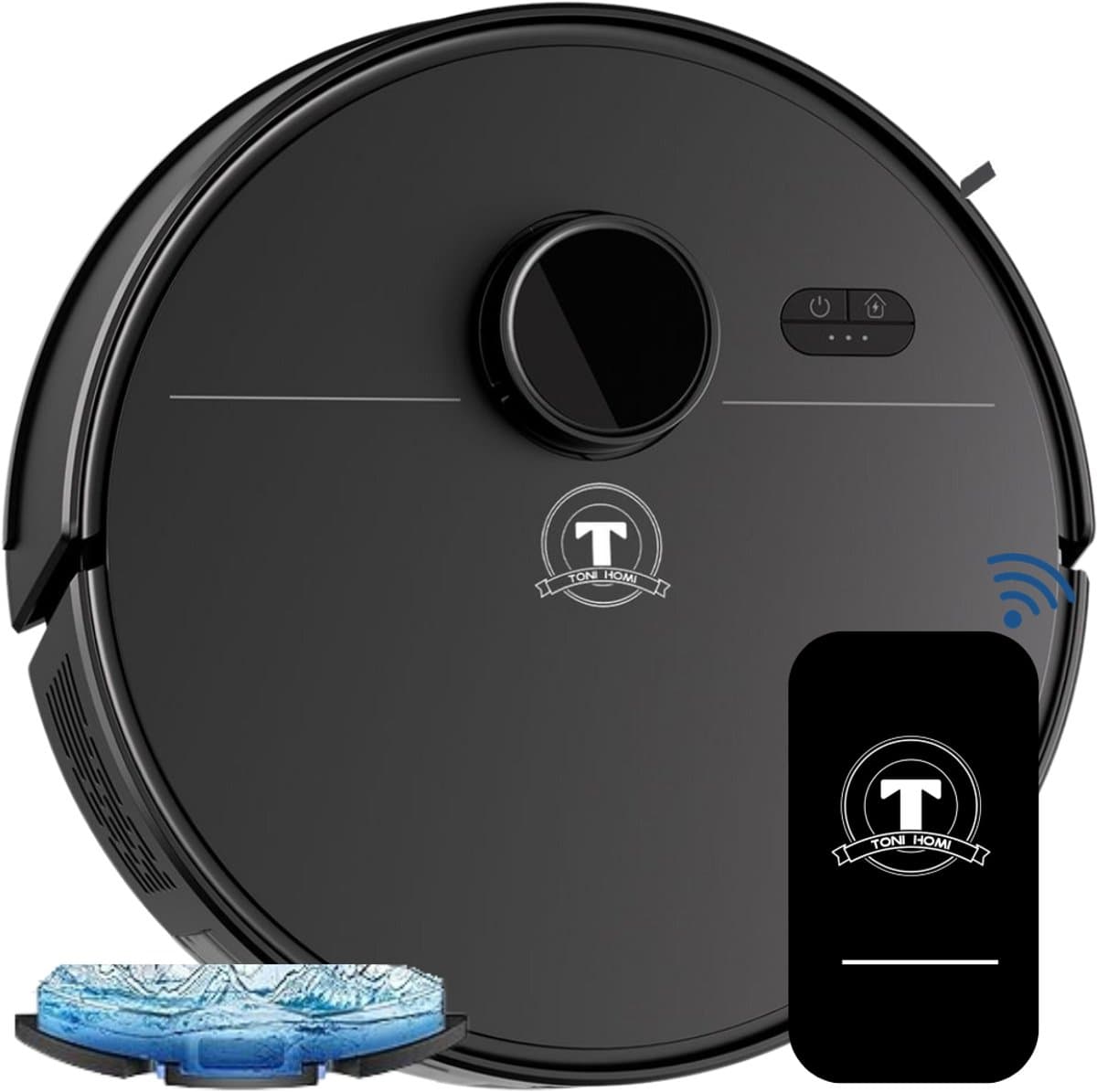 TONIHOMI® M30 - Robotstofzuiger met dweilfunctie - Robotstofzuiger met laadstation - LDS Laser navigatie - Robotstofzuiger huisdieren - Dweilrobot - Robotstofzuiger met app - Zwart — afbeelding 1