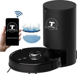 TONIHOMI® V8pro Robotstofzuiger Met Dweilfunctie - Robotstofzuiger met leegstation - Robotstofzuiger met laadstation - LDS Laser navigatie - Robotstofzuiger huisdieren - Dweilrobot - Zwart — thumbnail 1