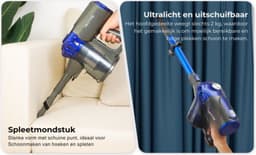 2 in 1 Steelstofzuiger – Draadloos – Stofzuiger zonder Zak – Op Accu – Inclusief Opzetstukken – LED Verlichting – Uitschuifbaar – Blauw — thumbnail 3