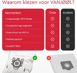 VANJOOL® Stofzuigerzakken voor Miele G/H/N – Geschikt voor Classic C1, Complete C2 & C3, Moulinex & Weltstar – 10 Stuks + 2 Filters – Sterke Filtratie & Perfecte Pasvorm — thumbnail 3
