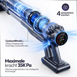 Chesto T1 Steelstofzuiger Draadloos 400W – 35.000 Pa – Ultralicht – LED-zuigmond – 3 Opzetstukken — thumbnail 4