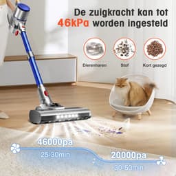Elekiatech Steelstofzuiger - 46000Pa - 50 Minuten Gebruikstijd - 8 Kegel Filtersysteem Steelstofzuiger Draadloos - 1,5 L Stofbak - 2200 mAh Accu - voor Tapijten en Harde Vloere - Blauw — thumbnail 2