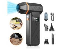 Grenintol - Elektrische Luchtblazer 2-in-1 - Draadloze Luchtblazer, Air Duster & Stofblazer - Mini Stofzuiger - 110.000 RPM - 4 Snelheden - 4000mAh Accu - Digitaal Display & LED Licht - Voor Computer, Auto, Thuis, Luchtbed, Bladeren en Sneeuw
