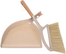 Handveger met steel - Kleine bezem - Bureau schoonmaken - Natuurlijk houten handvat - 30 cm lengte - Beige — thumbnail 1
