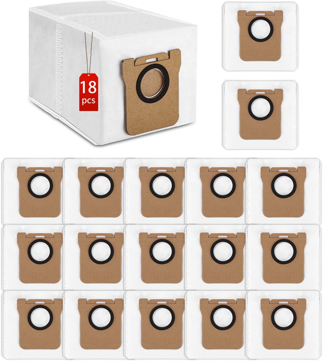 18-delige set - Stofzak - Stofzuigerzak voor robotstofzuiger - Zelfafvoerende bodemzak - Accessoires en onderdelen - Compatibel met Drametech D10 Plus, Z10 Pro en L10 Plus - Wit — afbeelding 1