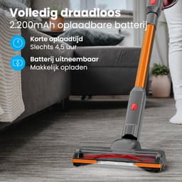 Auronic Steelstofzuiger Draadloos 220W - Draadloze Stofzuiger - HEPA Filter - Zelfstaand - Extra Accu - Op Accu - Zonder Zak - Kruimeldief - Vacuum Cleaner - Grijs/Oranje — thumbnail 3