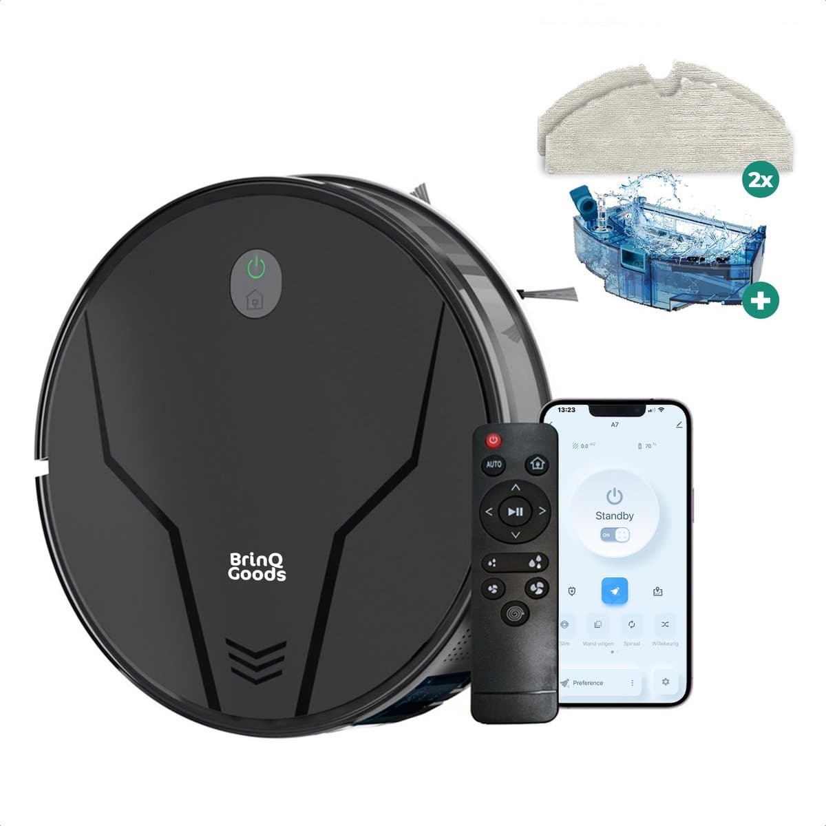 BrinQ Goods - Krachtige Robotstofzuiger Met Dweilfunctie - Met Laadstation - Dweilrobot - Met Afstandsbediening En App - Geschikt voor Huisdieren - Slimme Navigatie — afbeelding 1