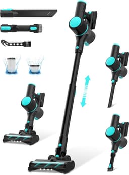 DailySupplies® Steelstofzuiger Draadloos - Stofzuiger zonder zak op accu - Inclusief Opzetstukken - Zwart met Turquoise — thumbnail 1