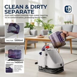 Multifunctionele draagbare tapijtreiniger – Bekledingsreiniger – Diep reinigende shampooier – 12 kPa zuigkracht – 650 W vermogen – Compact ontwerp – Voor tapijt, meubels en auto – Eenvoudig onderhoud – 1400 ml watertank – 1200 ml vuilwatertank — thumbnail 5