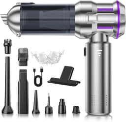 Stofzuiger draadloos - 4-in-1 Auto Stofzuiger -Kruimeldief - 1-knops zelflediging -16KPa - Oplaadbaar Handstofzuiger- Mini stofzuiger, ideaal voor dierenharen en auto-onderhoud - Zilver — thumbnail 1