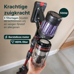 Vivid Green Steelstofzuiger Draadloos met Dweilfunctie - 500W - 35kPa - Snoerloos op Accu - 60 Min Accuduur - Kruimeldief - HEPA Filter - Buigbare Steel - LED Verlichting - Zonder Zak — thumbnail 2