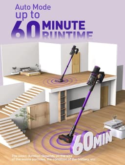 Draadloze Stofzuiger - Steelstofzuiger Elektrische Bezems - Snel Huis Schoon - Automatische Modus - 60 Minuten Werktijd - Paars Zwart — thumbnail 4