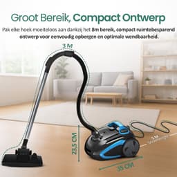 Emerio Stofzuiger met Zak - 2,5 Liter - HEPA10 Filter - Snoerlengte 5m - 800W - VE-112682.8 - Vacuum Cleaner Zwart / Blauw — thumbnail 5