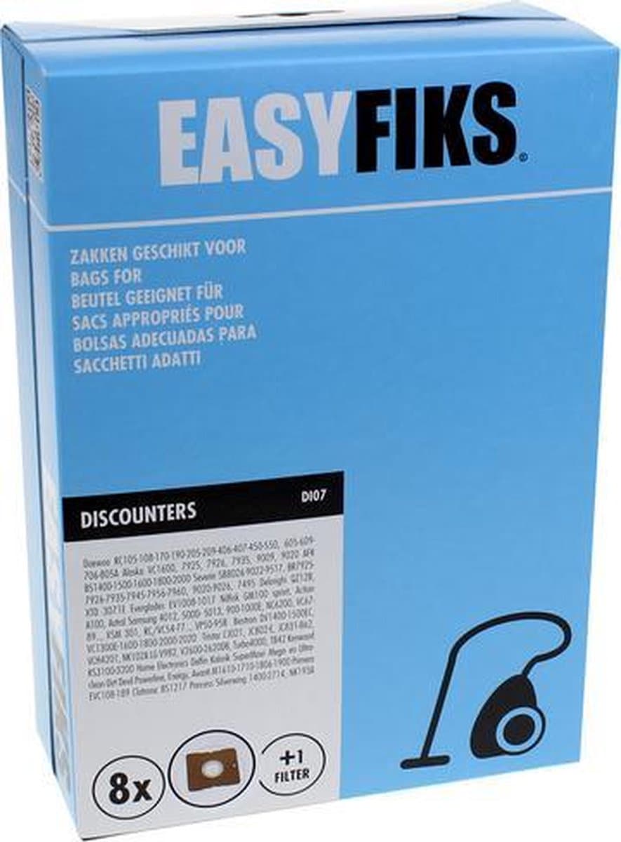 Easyfiks DI07 stofzuigerzakken geschikt voor Samsung - 8 stuks + 1 filter - SC5670 - SC6170 - VP 78M - VP78M — afbeelding 1