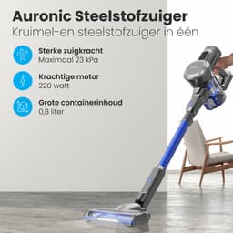 Auronic Steelstofzuiger Draadloos 220W - Draadloze Stofzuiger - HEPA Filter - Zelfstaand - Op Accu - Zonder Zak - Kruimeldief - Vacuum Cleaner - Grijs/Blauw — thumbnail 2