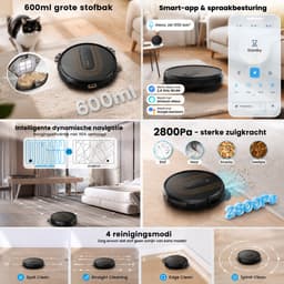 AIRROBO G50 – Robotstofzuiger – zuigkracht van 2800 Pa – ondersteuning voor app- en spraakbediening – ultradun ontwerp – bijzonder geschikt voor het verwijderen van dierenharen — thumbnail 5