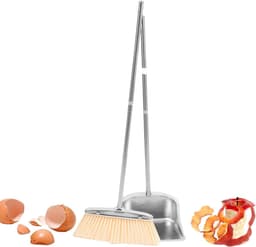 Stoffer en Blik Set - Vegen Set - Efficiënt Schoonmaken - Roestvrij Staal - Brede Bezemkop - Grijs — thumbnail 1