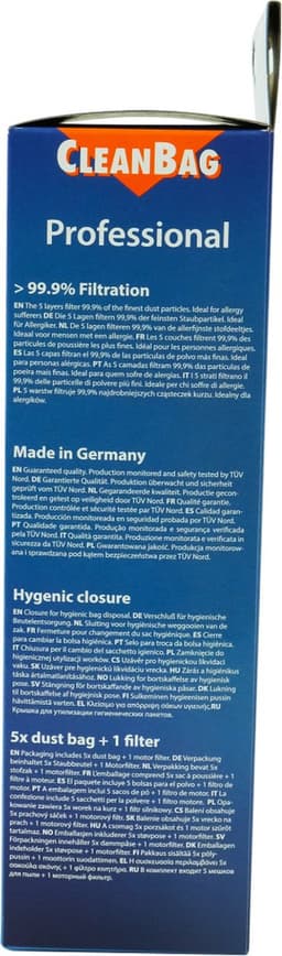 CleanBag Professional stofzuigerzakken 5 stuks - Geschikt voor Miele S241-256i, S290-S299, S300i-S399, S500-S578, S700-S799, S4000-S4999, S6000-S6999, Compact C1, Compact C2 & Complete C1 - FJM - Inclusief 2 filters - Alternatief — thumbnail 5