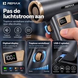 CL CHLIN REMAX 3-in-1 Air Duster & Turbo Fan – Draadloze Luchtblazer, Handstofzuiger en Luchtpomp – 180.000 RPM – 8000 mAh – 100W — thumbnail 4