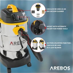 Industriële stofzuiger 1600 W | Nat- en droogstofzuiger met 30 liter reservoir | Krachtige, multifunctionele stofzuiger voor binnen en buiten — thumbnail 3