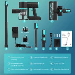 DailySupplies® Steelstofzuiger Draadloos - Stofzuiger zonder zak op accu - Inclusief Opzetstukken - Zwart met Turquoise — thumbnail 2