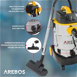Industriële stofzuiger 1600 W | Nat- en droogstofzuiger met 30 liter reservoir | Krachtige, multifunctionele stofzuiger voor binnen en buiten — thumbnail 4